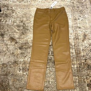 Calvin Klein Faux Leather Straight Leg Pants - Camel Size 6 Brand New with Tags